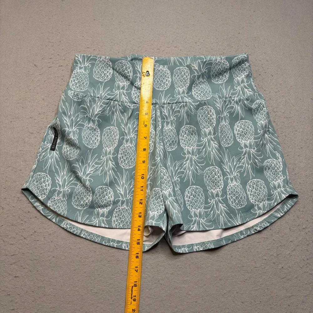 Love Fitness Shorts Women Large Teal Pineapple Print Activewear Running Lined